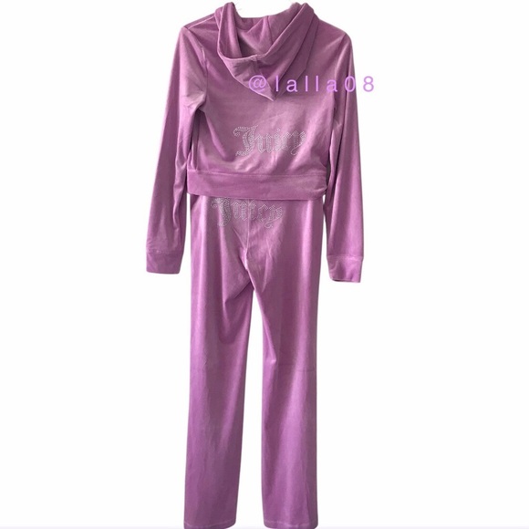 JUICY COUTURE Velour OG Bling Tracksuit Hoodie & Pant Set Pink Violet Tulle - Picture 4 of 16